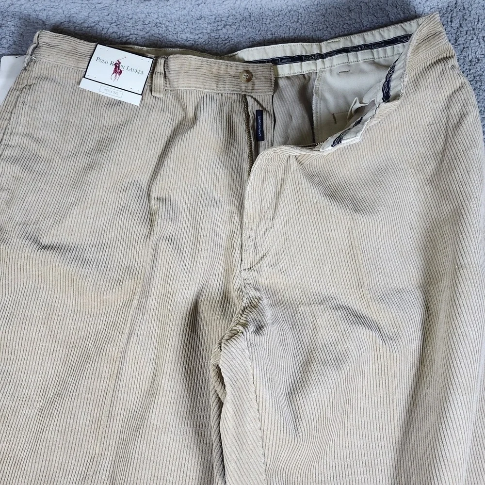 Polo Ralph Lauren Gordon‎ Corduroy Pants Mens 42x32 Beige Pleated  Classic